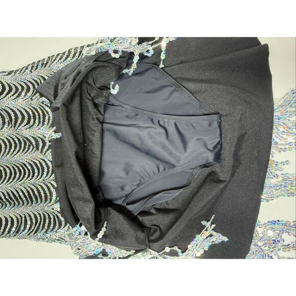 Weissman Black Silver Sequin Fringe Dance Costume Dress SIZE M - Picture 6 of 12